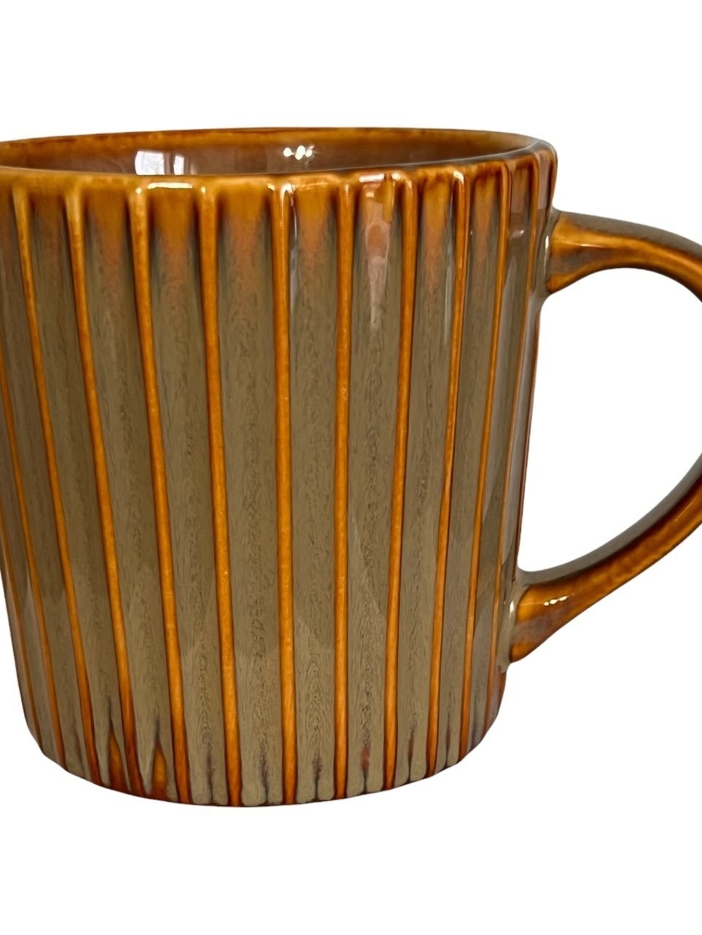 STARBUCKS Rustic Brown Ceramic Mug with Vertical Ribbed BAMBOO Texture 2PCS